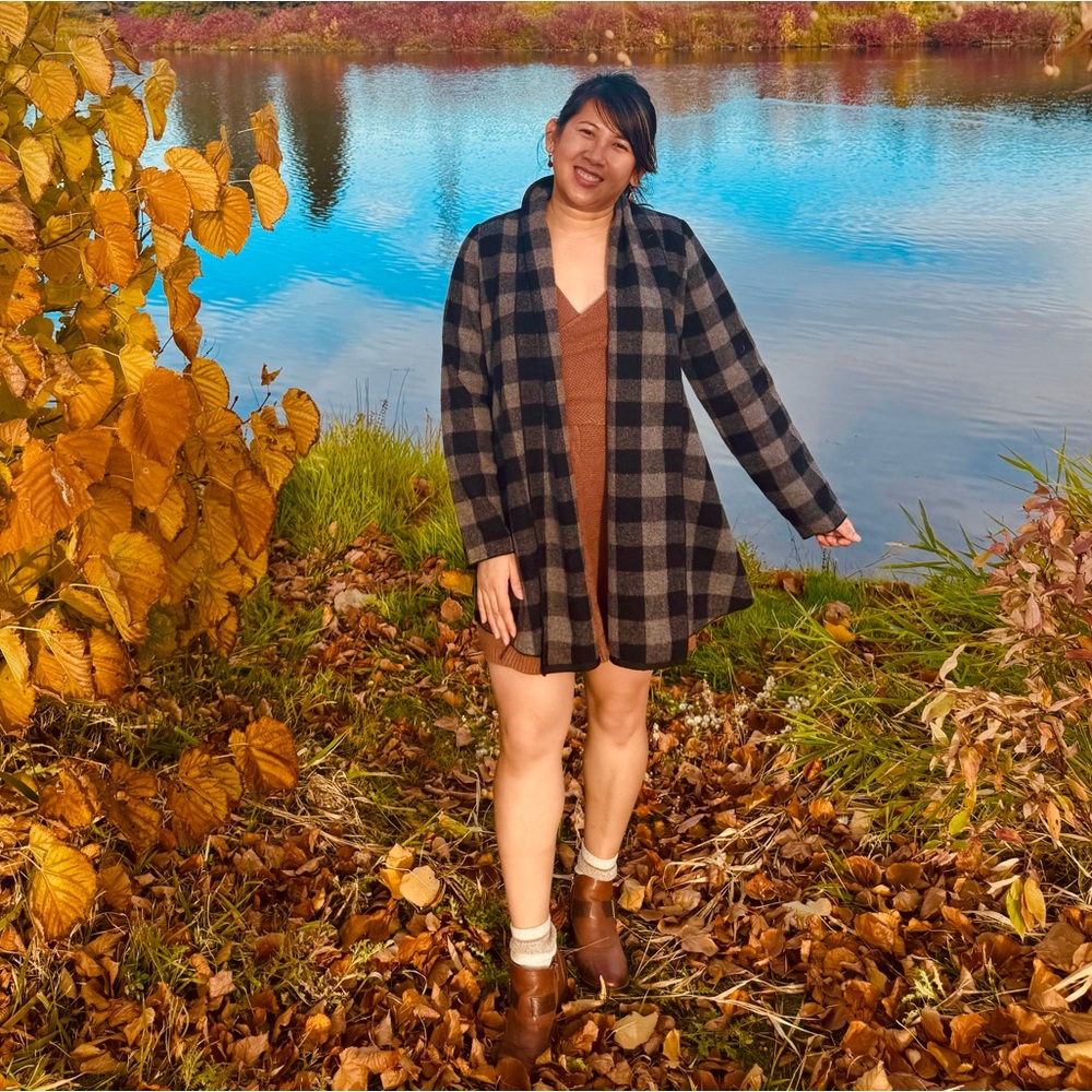 Fylo Plaid Open Front Wool Cardigan Size Large